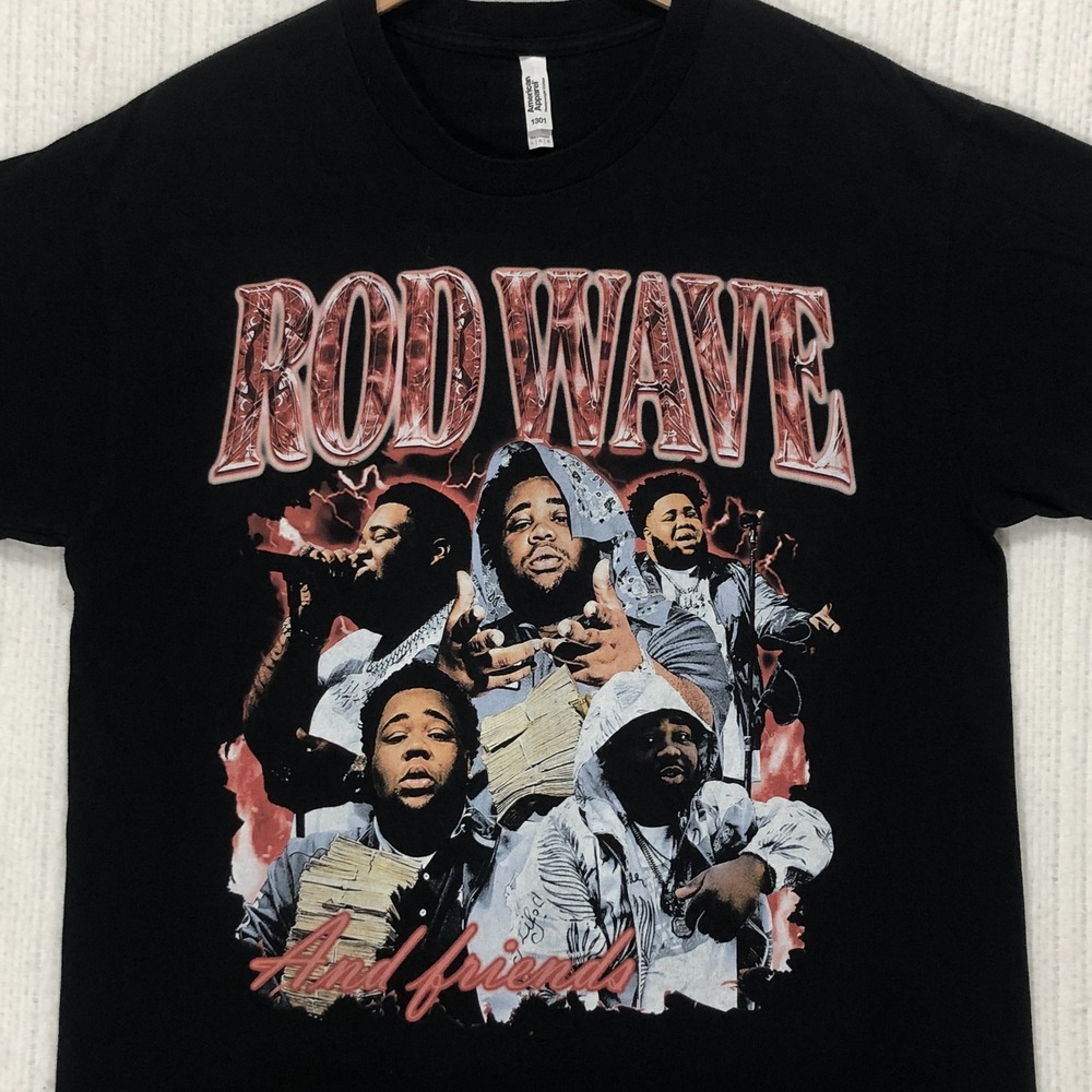 Rod Wave and Friends Graphic Rap Tee Black American Apparel 1301 Shirt Large